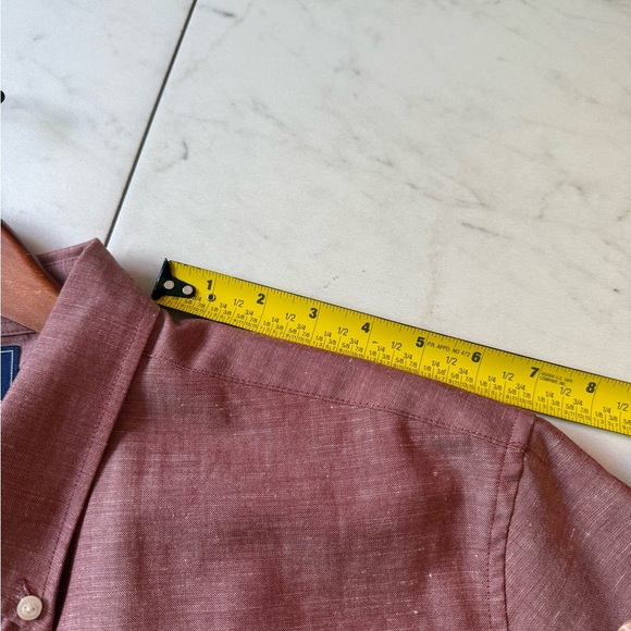 WOOL & PRINCE Men’s XL Red Merino Wool Short Sleeve Button Down; slim fit - Picture 9 of 13